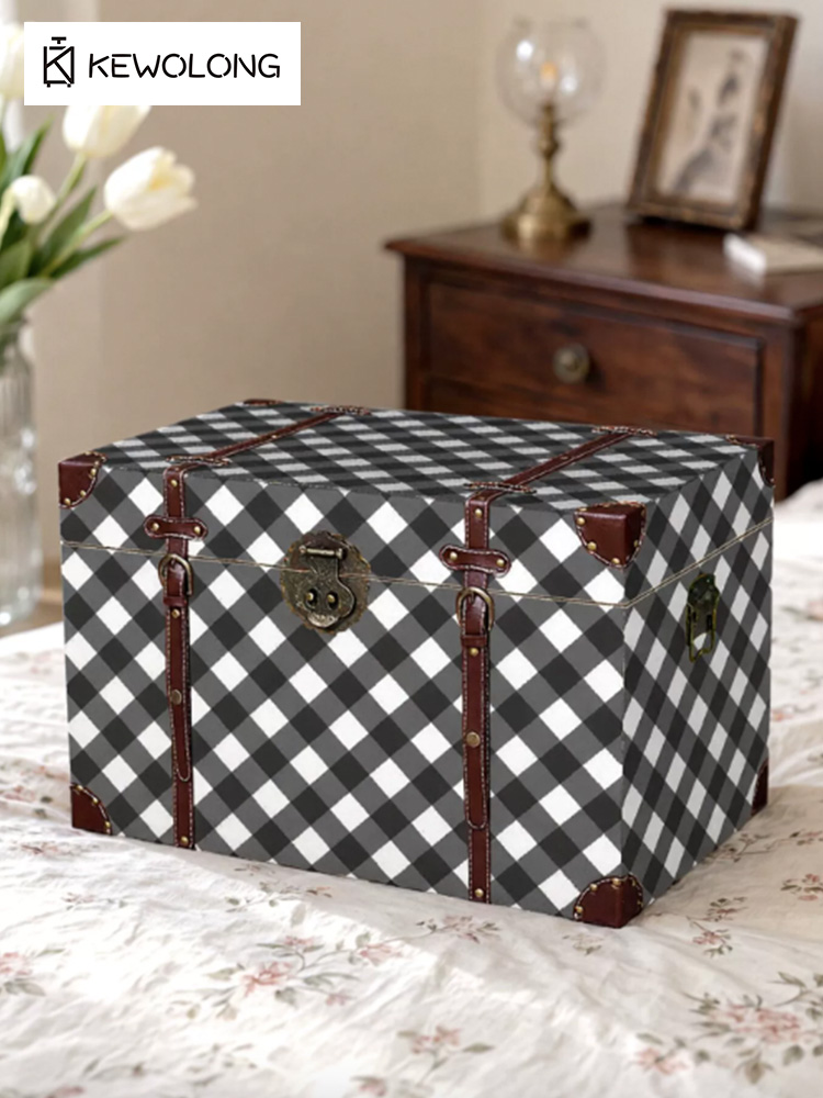 Vintage Plaid Print Wooden Sto - Retro Vintage Trunk Suitcase review and price